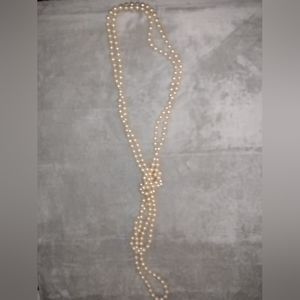 Vintage Ivory Faux Pearl Knotted 48" Long Opera Necklace, 1970s